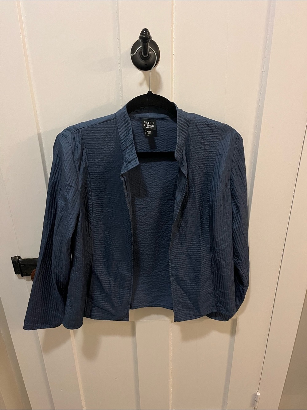 Eileen Fisher Textured Silk Jacquard Shawl Collar Long Sleeve Jacket MP